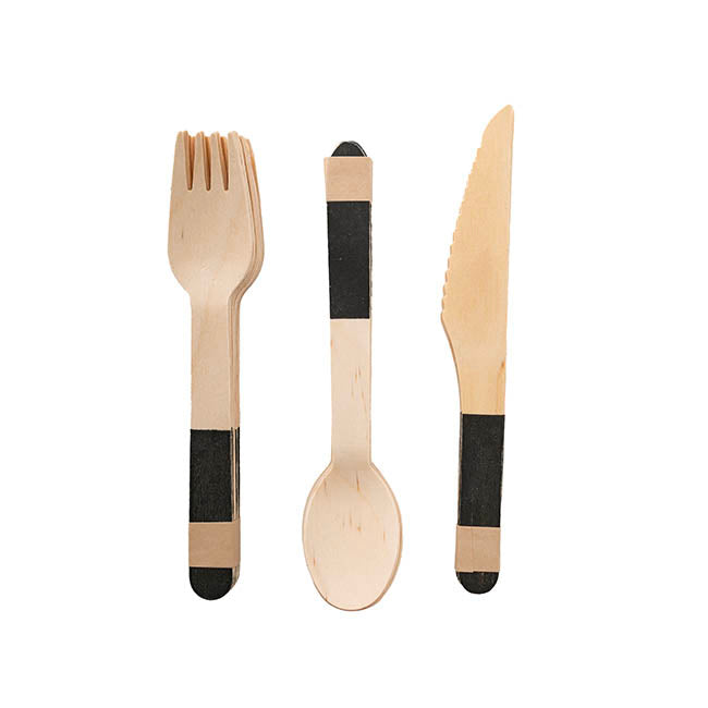 Wooden Cutlery Set 30 Black (2.5cmx16cmH)
