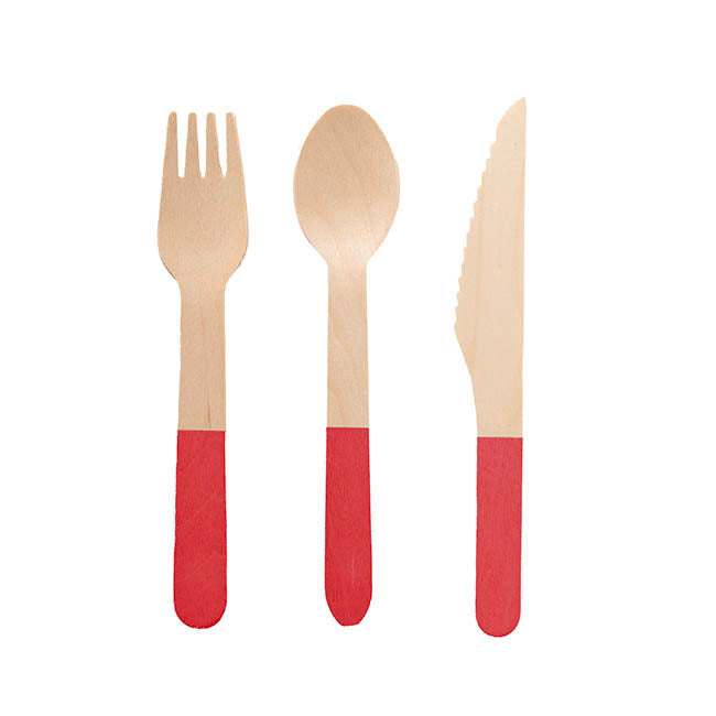 Bamboo Wooden Cutlery Set 30 Cherry Red (2.5cmx16cmH)