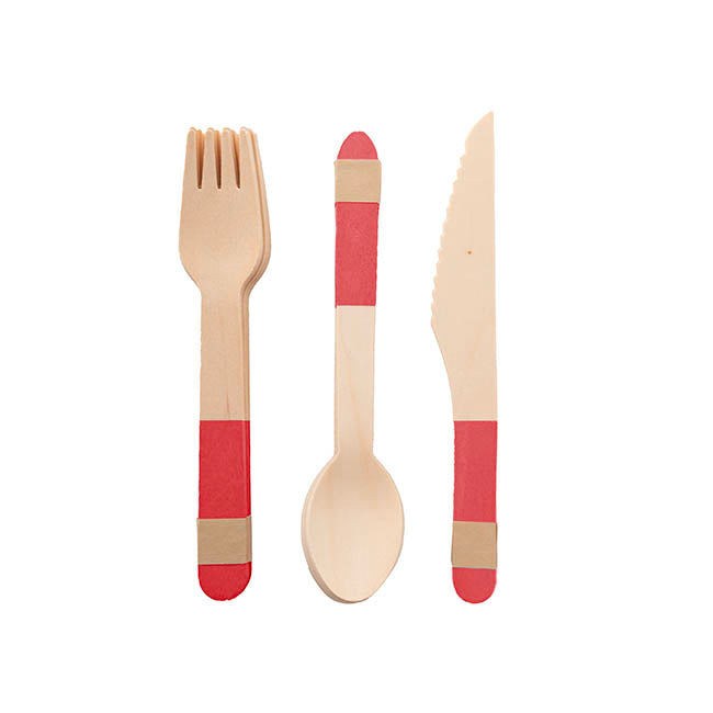 Bamboo Wooden Cutlery Set 30 Cherry Red (2.5cmx16cmH)