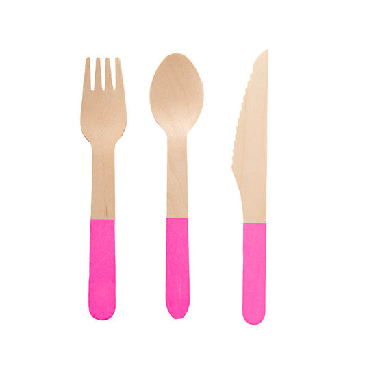 Bamboo Wooden Cutlery Set 30 Hot Pink (2.5cmx16cmH)