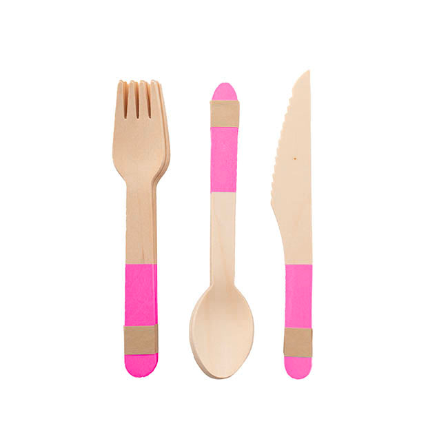Bamboo Wooden Cutlery Set 30 Hot Pink (2.5cmx16cmH)