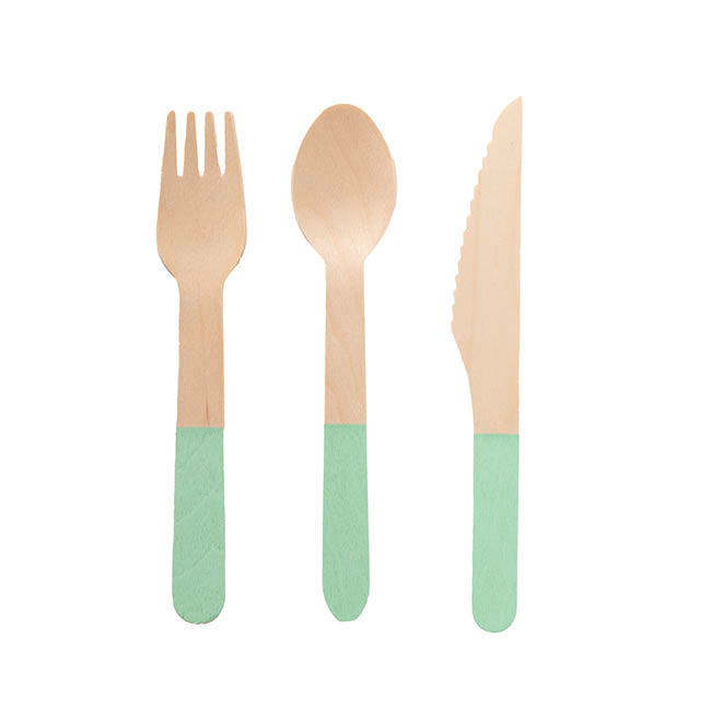 Wooden Cutlery Set 30 Pastel Mint Green (2.5cmx16cmH)