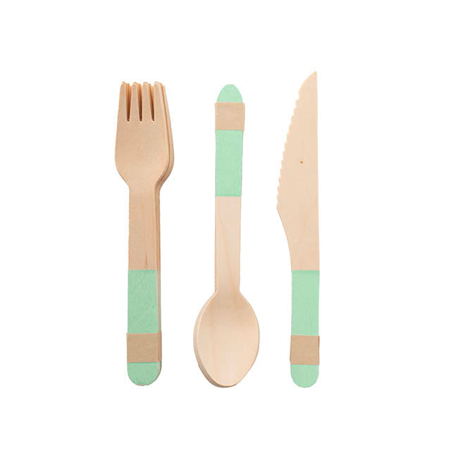 Wooden Cutlery Set 30 Pastel Mint Green (2.5cmx16cmH)