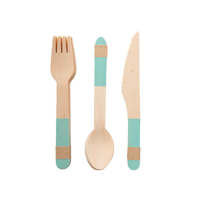 Wooden Cutlery Set 30 Pastel Blue (2.5cmx16cmH)