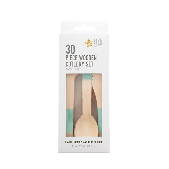 Wooden Cutlery Set 30 Pastel Blue (2.5cmx16cmH)