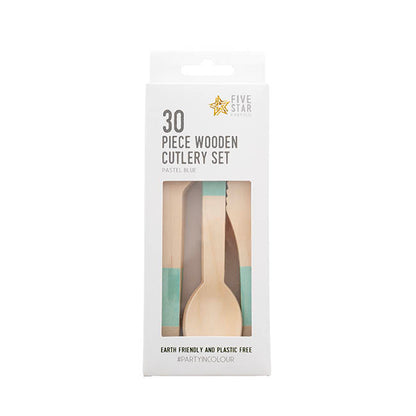 Wooden Cutlery Set 30 Pastel Blue (2.5cmx16cmH)