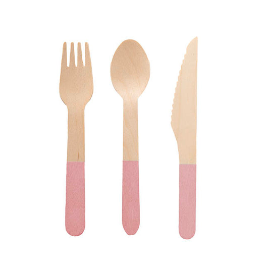 Bamboo Wooden Cutlery Set 30 Rose Pink (2.5cmx16cmH)