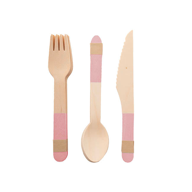 Bamboo Wooden Cutlery Set 30 Rose Pink (2.5cmx16cmH)