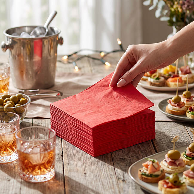 Cocktail Napkins 2 Ply Large Pack 40 Cherry Red (25x25cm)