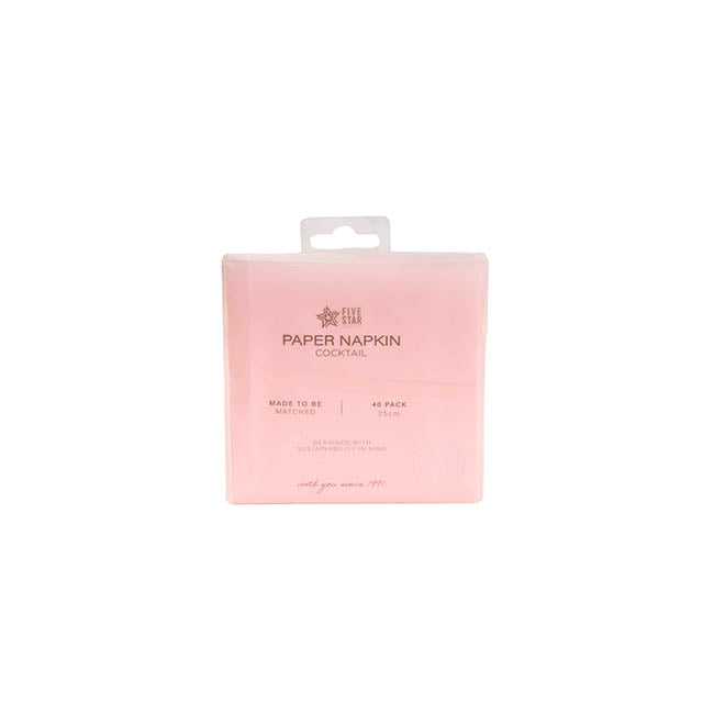 Cocktail Napkins 2 Ply Large Pack 40 Pink (25x25cm)