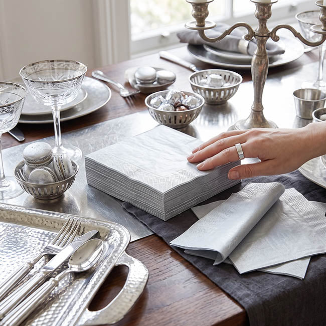 Cocktail Napkins 2 Ply Large Pack 40 Silver (25x25cm)