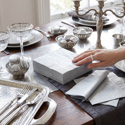 Cocktail Napkins 2 Ply Large Pack 40 Silver (25x25cm)