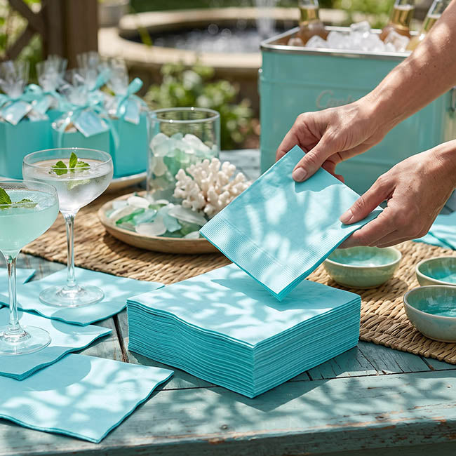 Cocktail Napkins 2 Ply Large Pack 40 Pastel Blue (25x25cm)