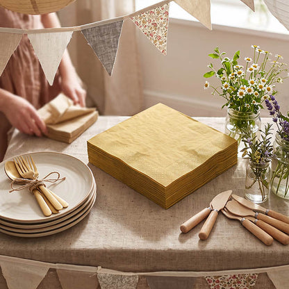 Lunch Paper Napkin Pack 40 Gold (33x33cm)