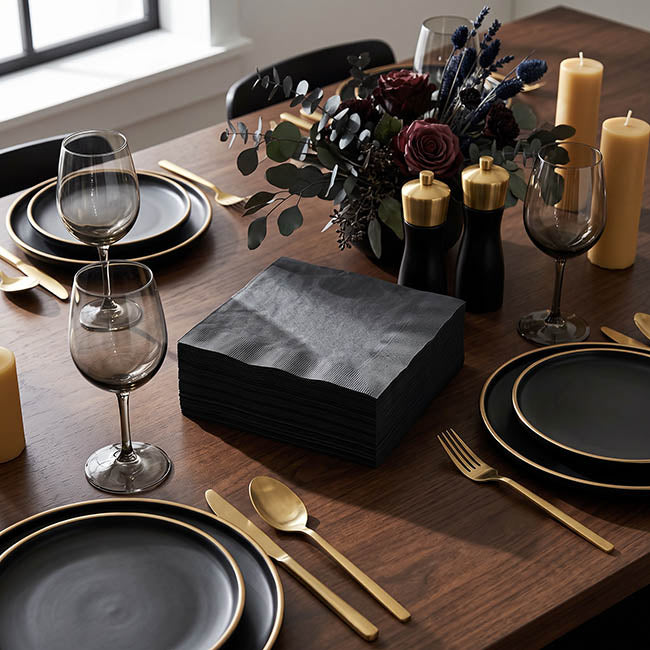 Dinner Napkins 2 Ply Large Pack 40 Black (40x40cm)
