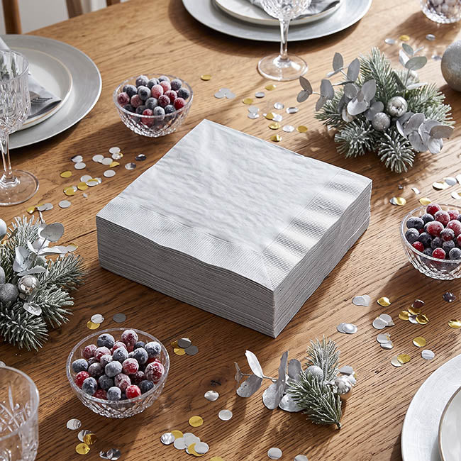 Dinner Napkins 2 Ply Large Pack 40 Silver (40x40cm)