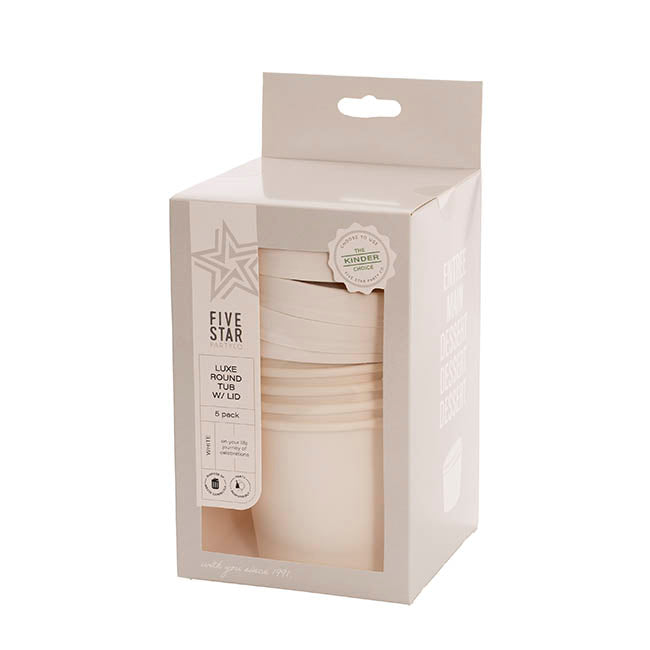 Paper Tubs w Lids Pack 5 White (11x9x8cm)