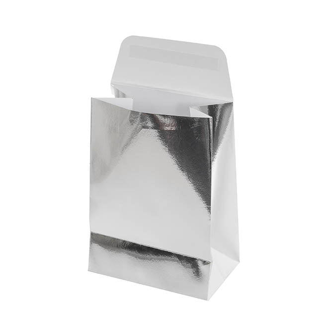 Paper Party Bags Pack 10 Metallic Silver (18x13x8cm)