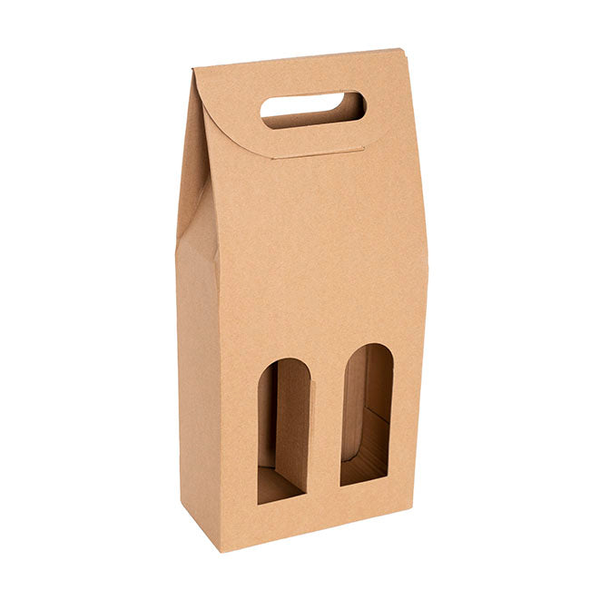 Wine Box Handle & Window 2 Bottles Kraft (17.6x9x39.5cmH)