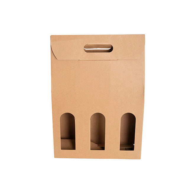 Wine Box Handle & Window 3 Bottles Kraft (26.5x9x39.5cmH)