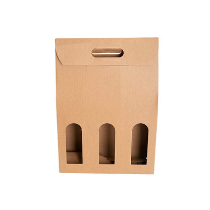 Wine Box Handle & Window 3 Bottles Kraft (26.5x9x39.5cmH)