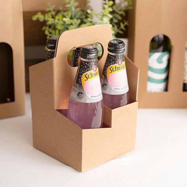 Beer Caddy Holder 4 Bottles Kraft Brown (with bottles included)