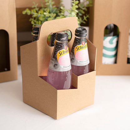 Beer Caddy Holder 4 Bottles Kraft Brown (with bottles included)