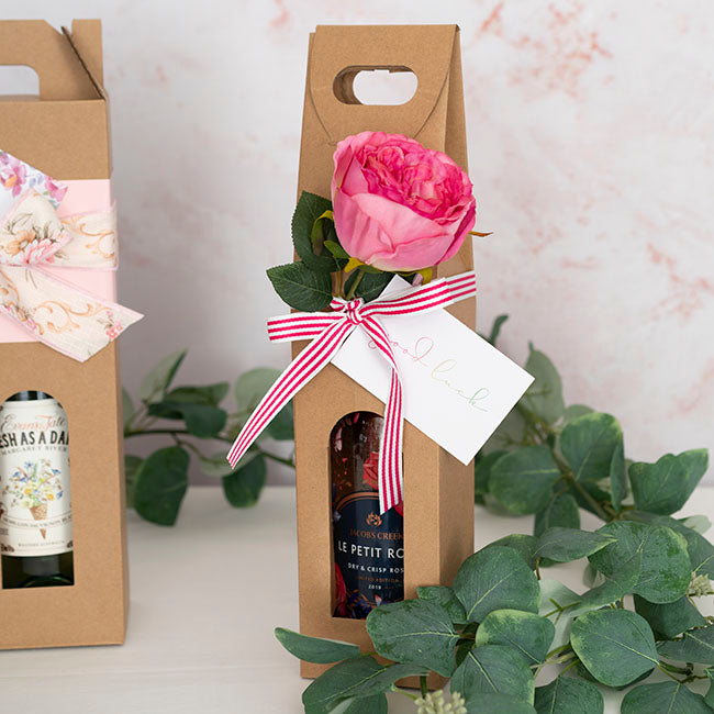 Wine Carrier with Window Single Bottle Kraft (9x9x39.5cmH)