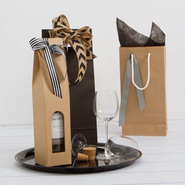 Wine Carrier with Window Single Bottle Kraft (9x9x39.5cmH)