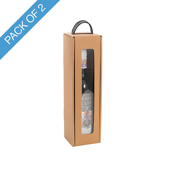 Wine Window Carry Box Single Bottle Kraft Pack 2 (9x9x34cmH)