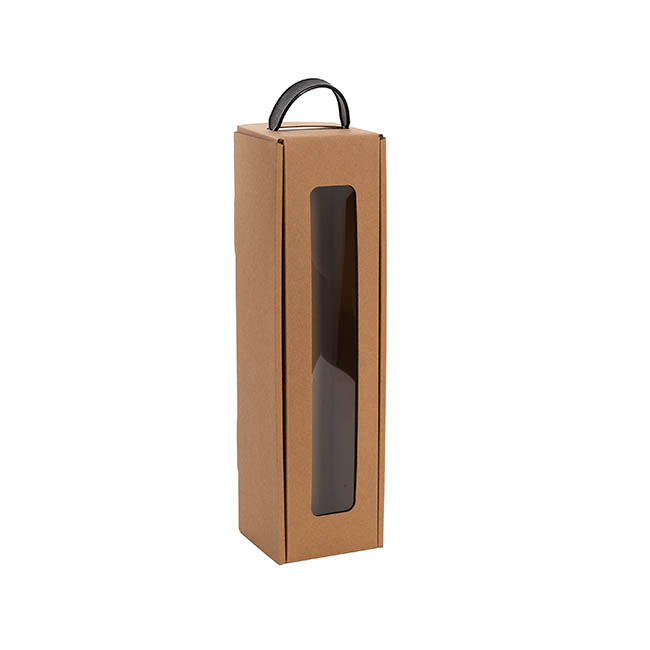 Wine Window Carry Box Single Bottle Kraft Pack 2 (9x9x34cmH)