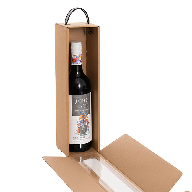 Wine Window Carry Box Single Bottle Kraft Pack 2 (9x9x34cmH)