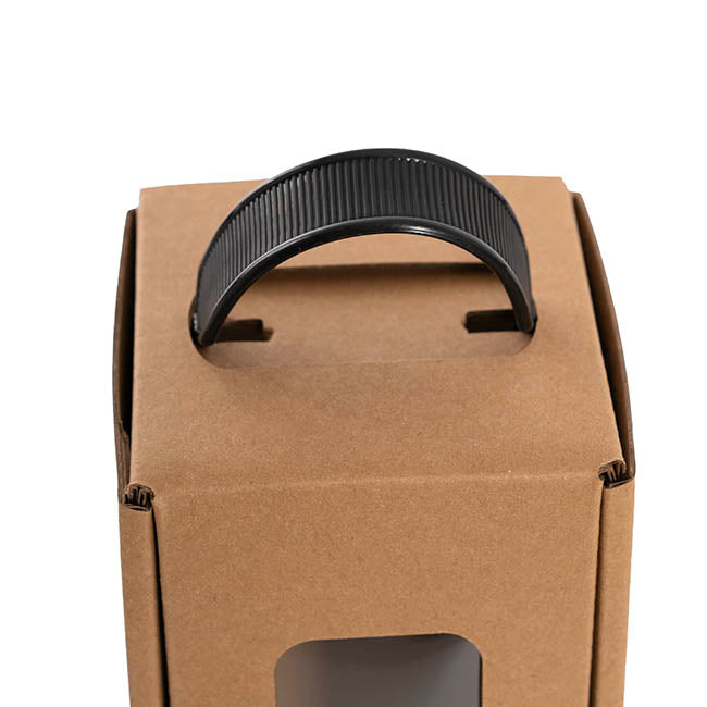 Wine Window Carry Box Single Bottle Kraft Pack 2 (9x9x34cmH)