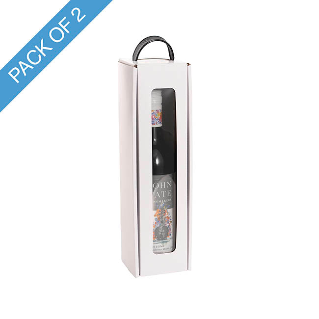 Wine Window Carry Box Single Bottle White Pack 2 (9x9x34cmH)