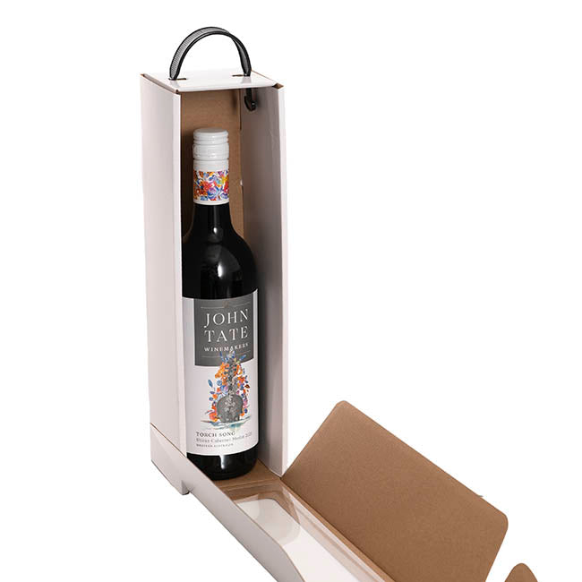Wine Window Carry Box Single Bottle White Pack 2 (9x9x34cmH)