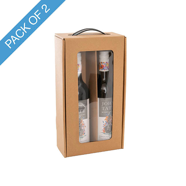 Wine Window Carry Box 2 Bottles Kraft Pack 2 (17x9x34cmH)