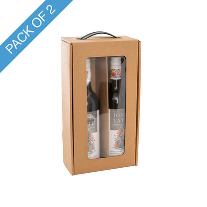 Wine Window Carry Box 2 Bottles Kraft Pack 2 (17x9x34cmH)