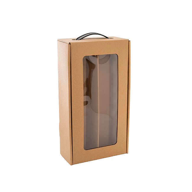 Wine Window Carry Box 2 Bottles Kraft Pack 2 (17x9x34cmH)