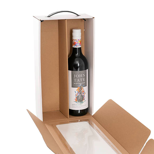 Wine Window Carry Box 2 Bottles White Pack 2 (17x9x34cmH)