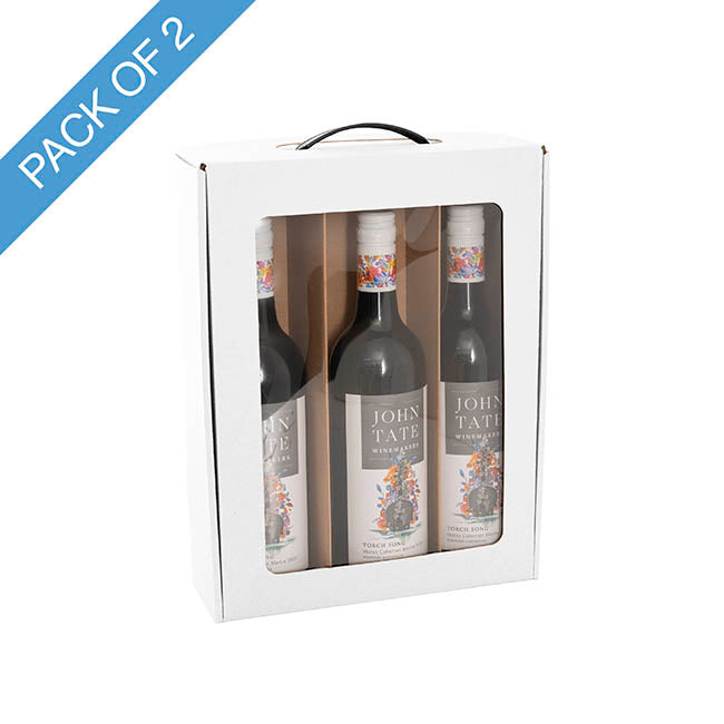 Wine Window Carry Box 3 Bottles White Pack 2 (25x9x34cmH)