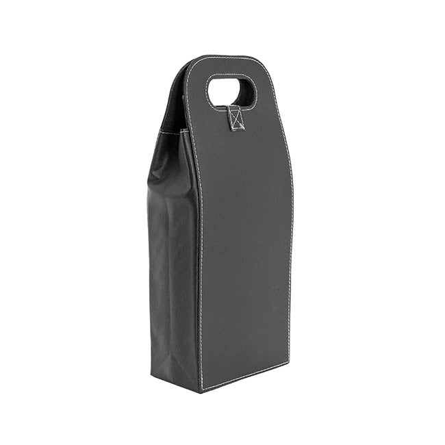 Premium Wine Bag Faux Leather Double Black (16x9x41Hcm) Logo