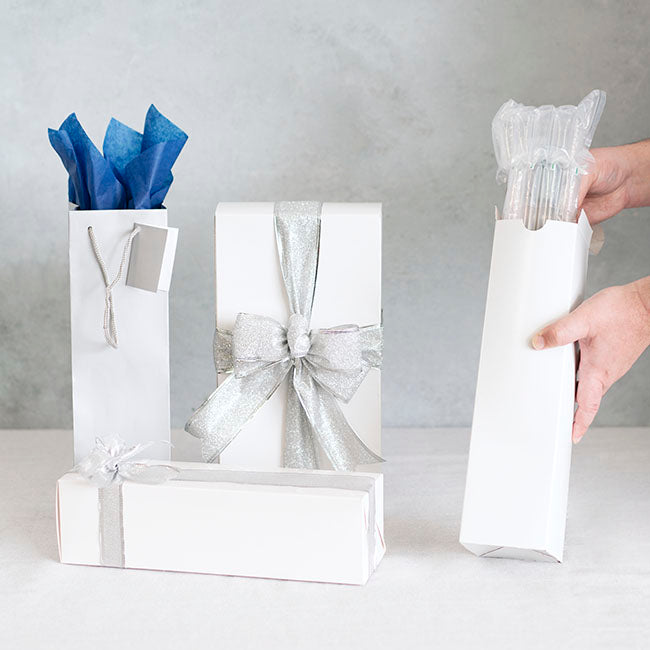 Wine Box Flat Pack Gloss Paper White (9x9x32.5cmH)