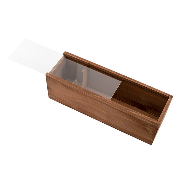 Wooden Wine Box Clear Perspex Lid Brown (36.5x11.5x11.5cmH)