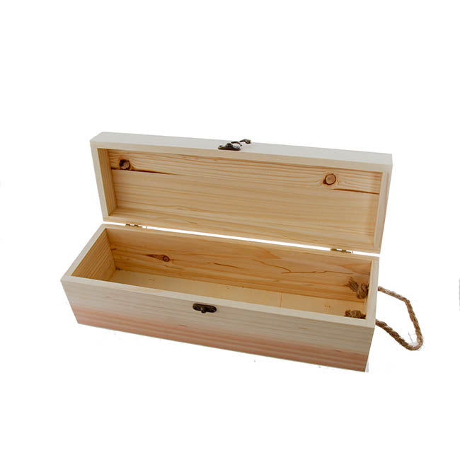 Wooden Wine Box Hinged Lid Natural (36.5x11.5x11.5cmH)