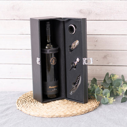 Premium Wine Box with Accessories Black (35.5x10x12cmH)