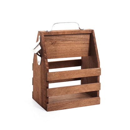 Wooden Bottle Caddy Carrier 6 Bottle Natural (21x15x25cmH)