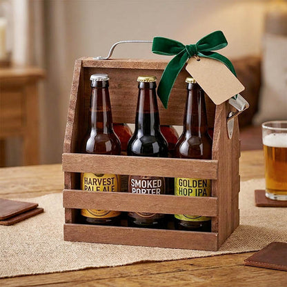 Wooden Bottle Caddy Carrier 6 Bottle Natural (21x15x25cmH)