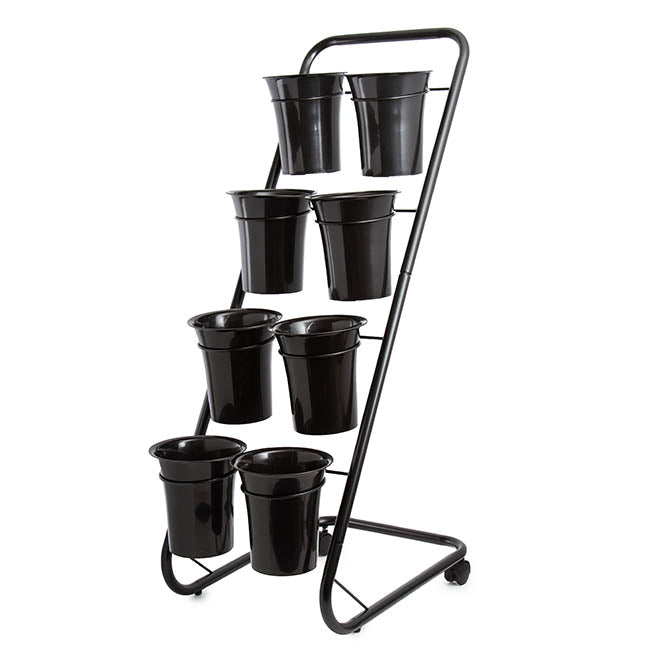 Flower Display Stand 8 Plastic Buckets Black (41X70x135cmH)