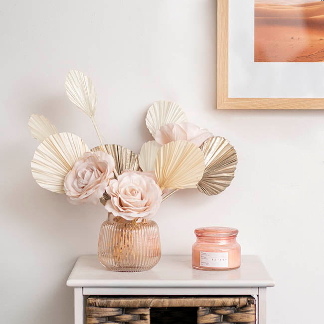 Preserved Dried Round Cut Palm Leaf Light Beige (40-45cmH)