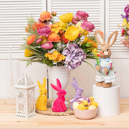 Sitting Long Ear Bunny Rabbit w Bow Flocked Hot Pink (19cmH)